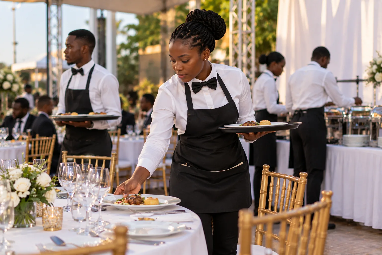 Serveuse en service lors d'une réception